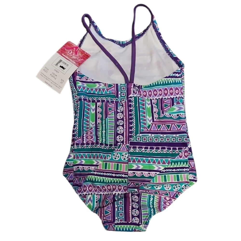 NWT Kanu Surf Kids Green & Purple Geometric One Piece Swimsuit